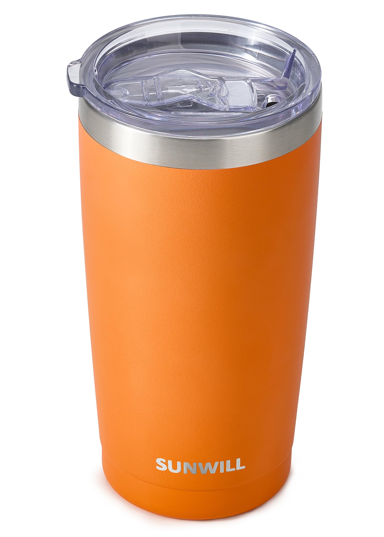 SUNWILL Travel Coffee Tumbler 20 oz orange side view keeps drinks hot on the go