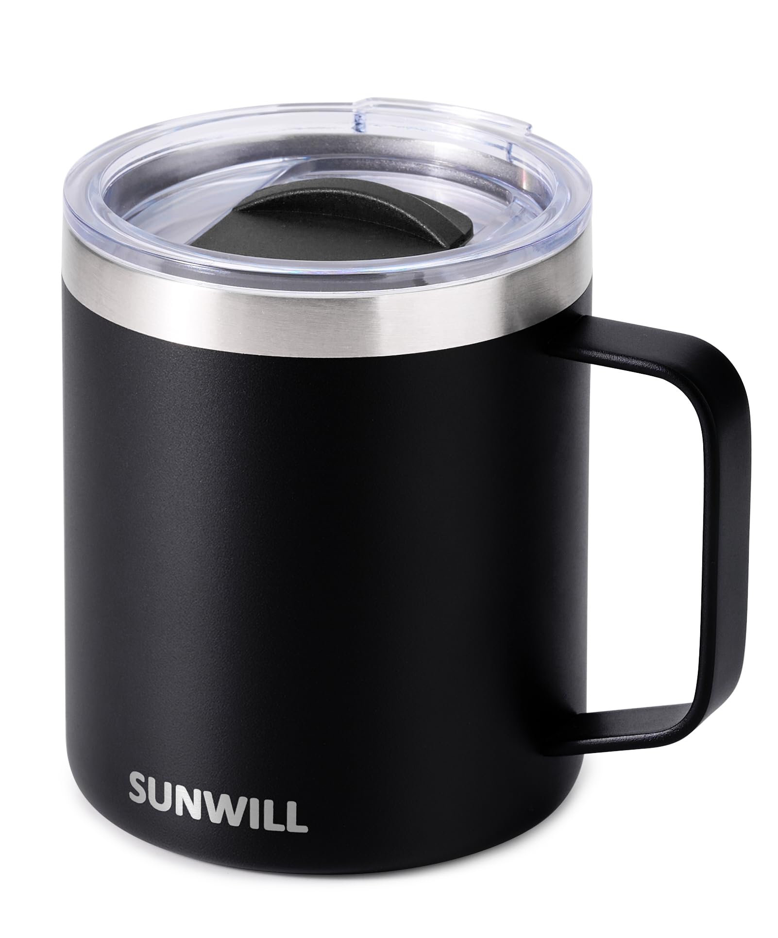 SUNWILL travel mug 14oz with handle keeps beverages hot on the go.