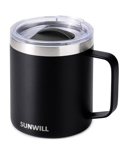 SUNWILL travel mug 14oz with handle keeps beverages hot on the go.