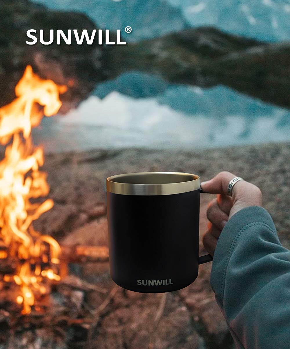 SUNWILL travel mug suits camping trips, office work, and workouts.