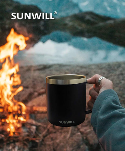 SUNWILL travel mug suits camping trips, office work, and workouts.