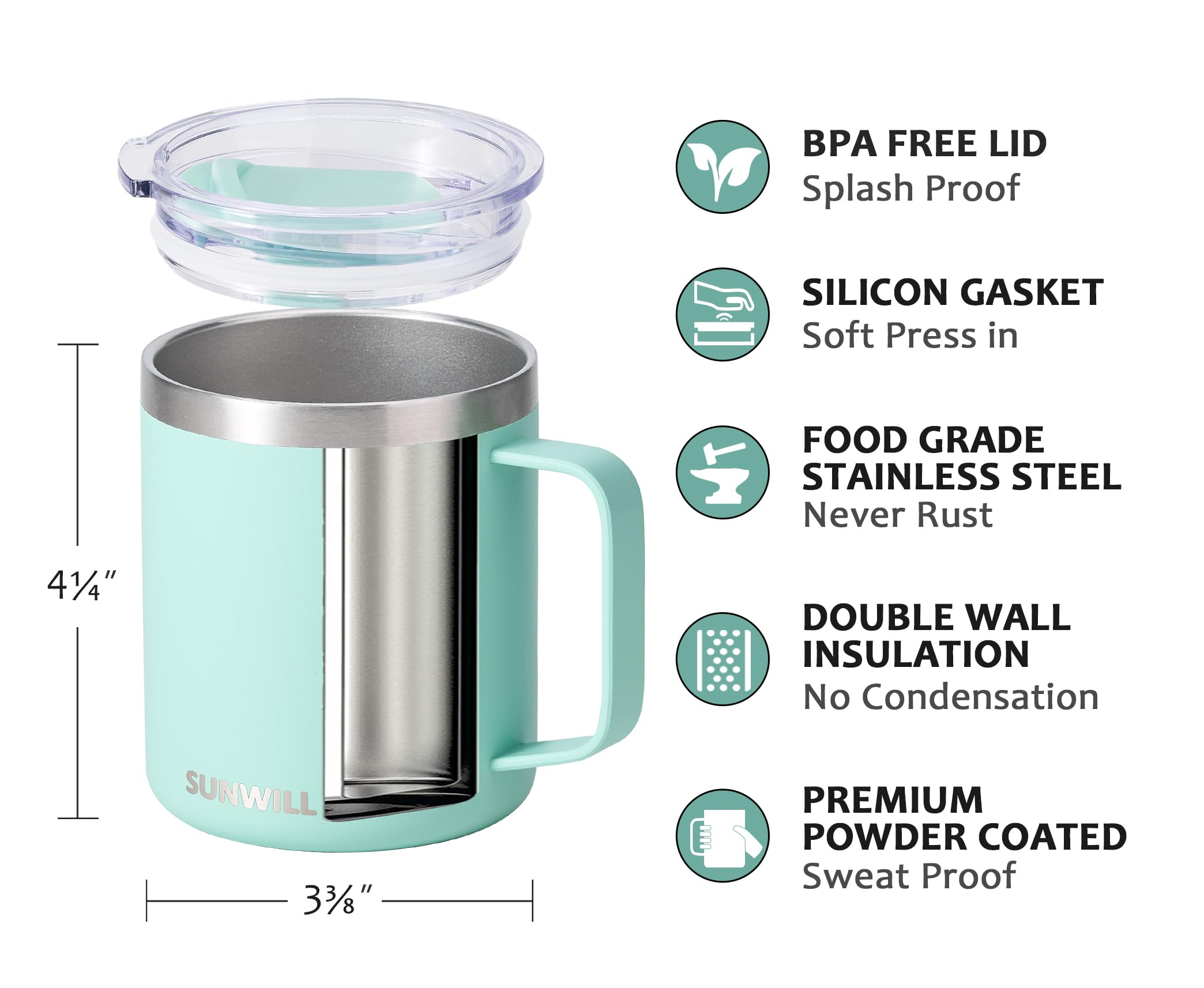 SUNWILL travel tumbler with lid mint for spill-free transport.