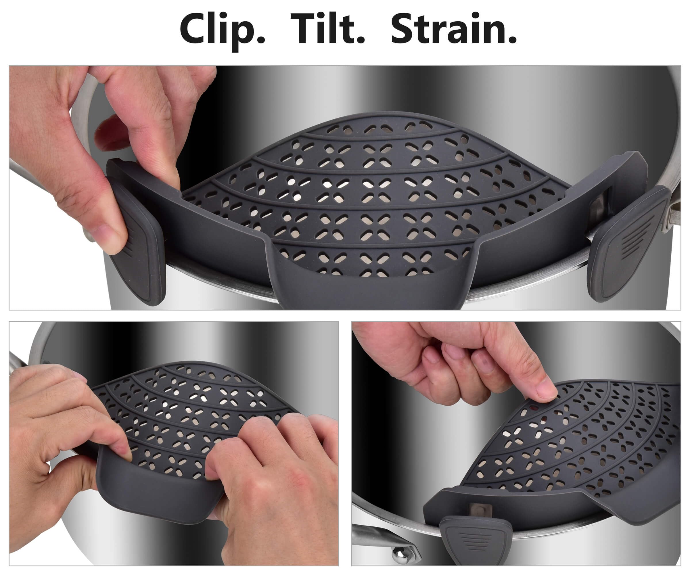 Sunwukin pasta strainer in action draining noodles