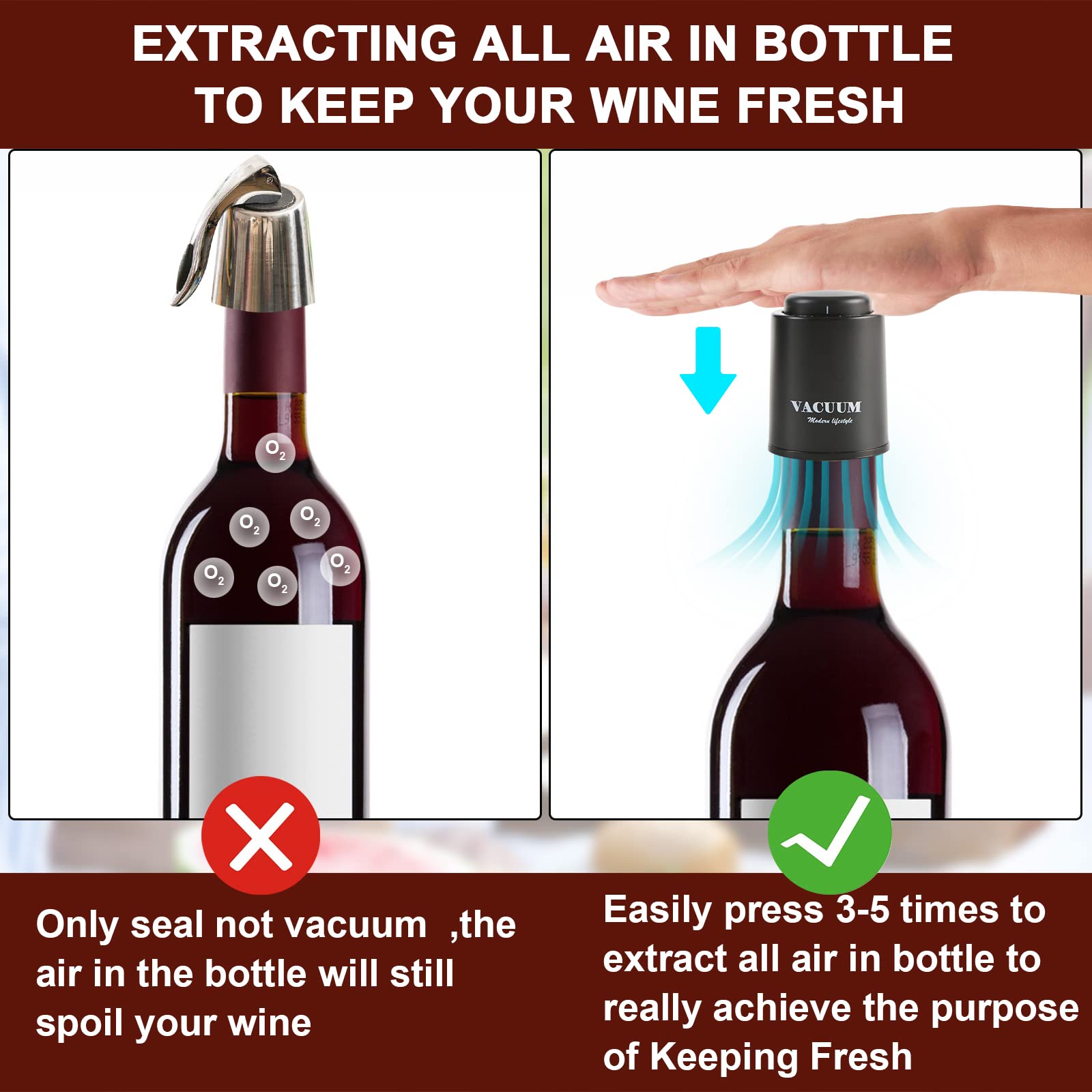Sunwuun wine cork stopper cap maintains aroma without leaks.