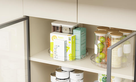 SuoXing desk area using rotating trays for office supplies