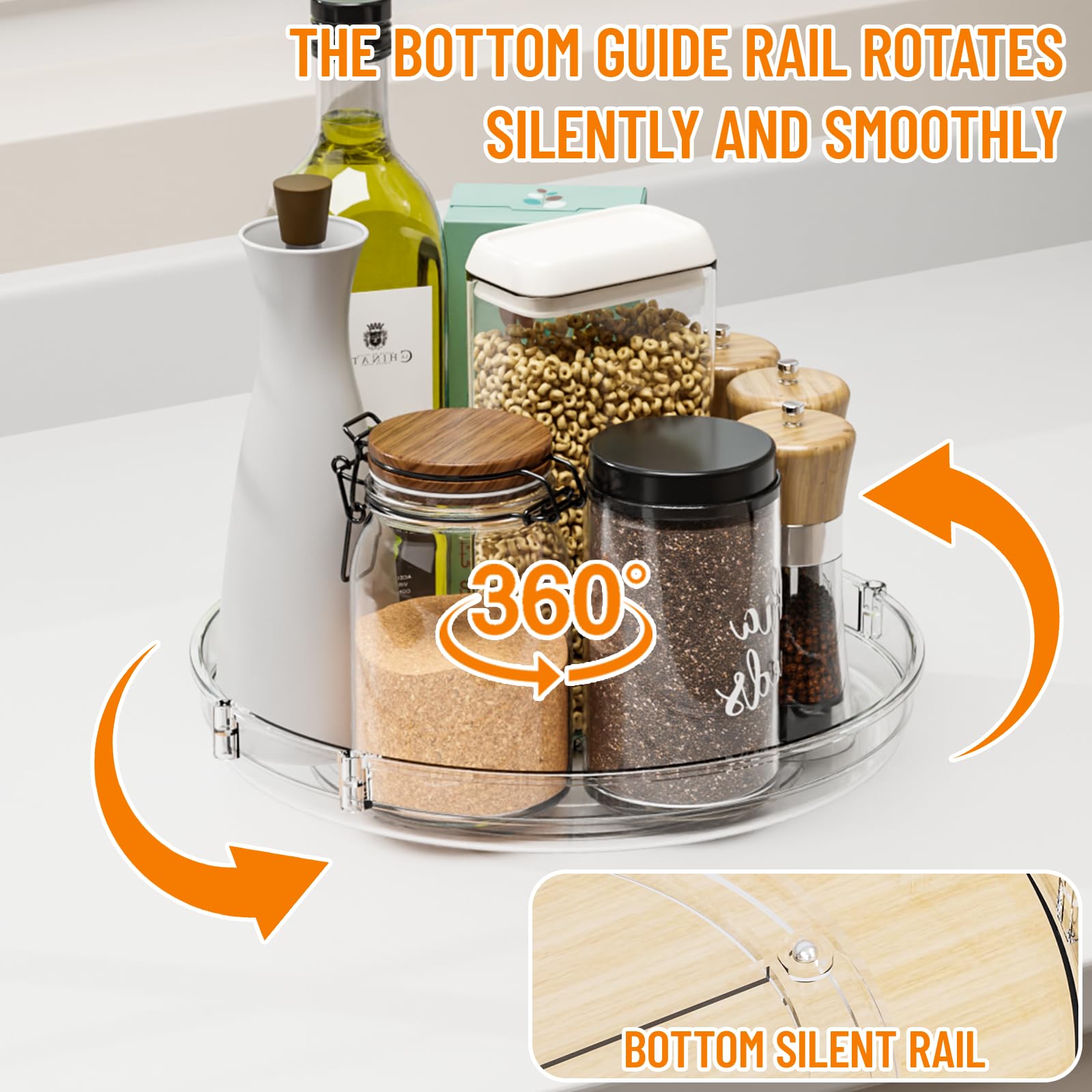 SuoXing lazy susan on fridge shelf organizing beverages and condiments