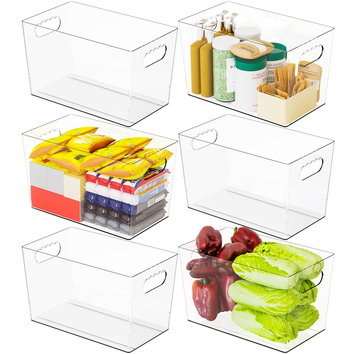 SuoXing 6-pack clear bin with handle for easy fridge organization