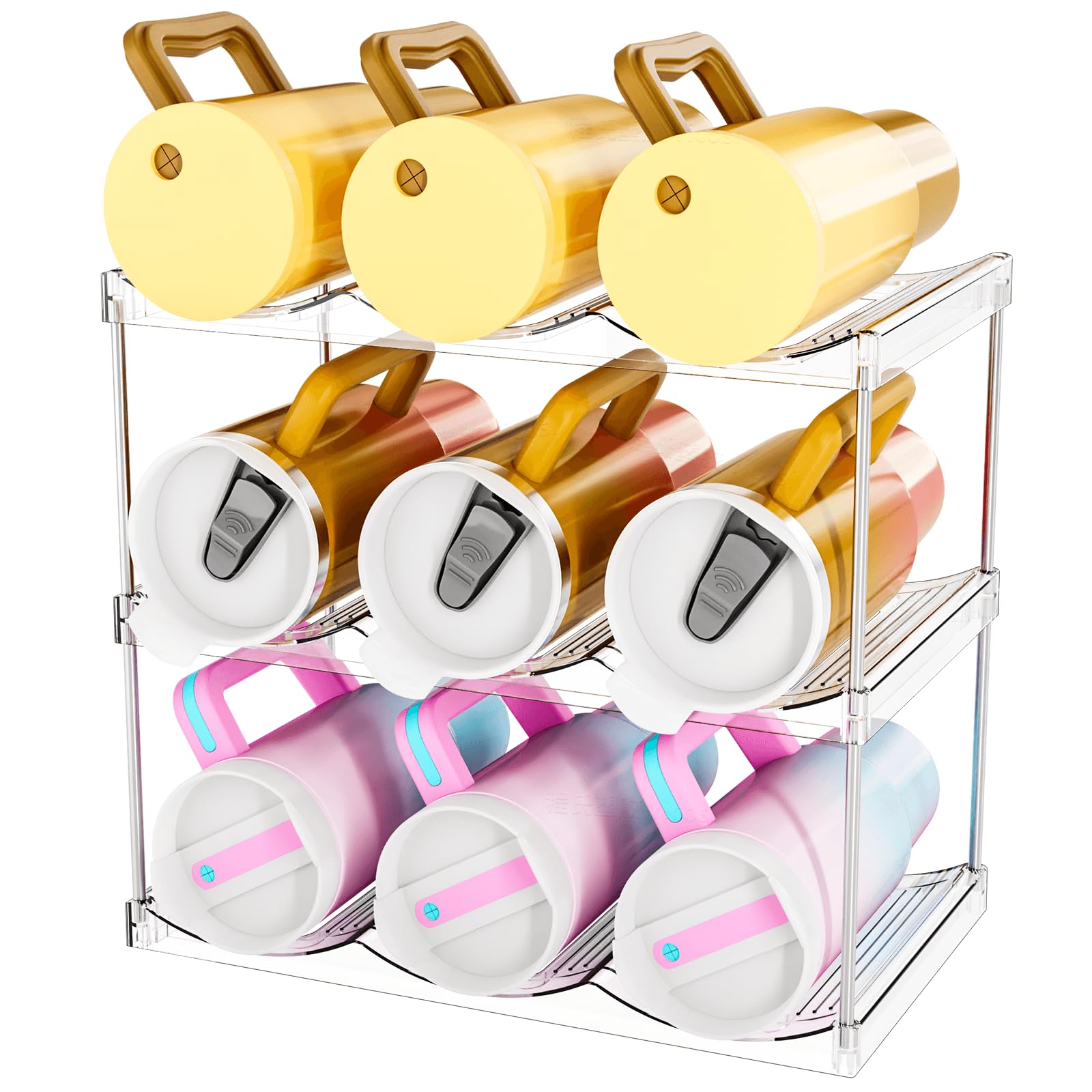 SuoXing stackable bottle organizer in cabinet with three tiers for easy bottle access