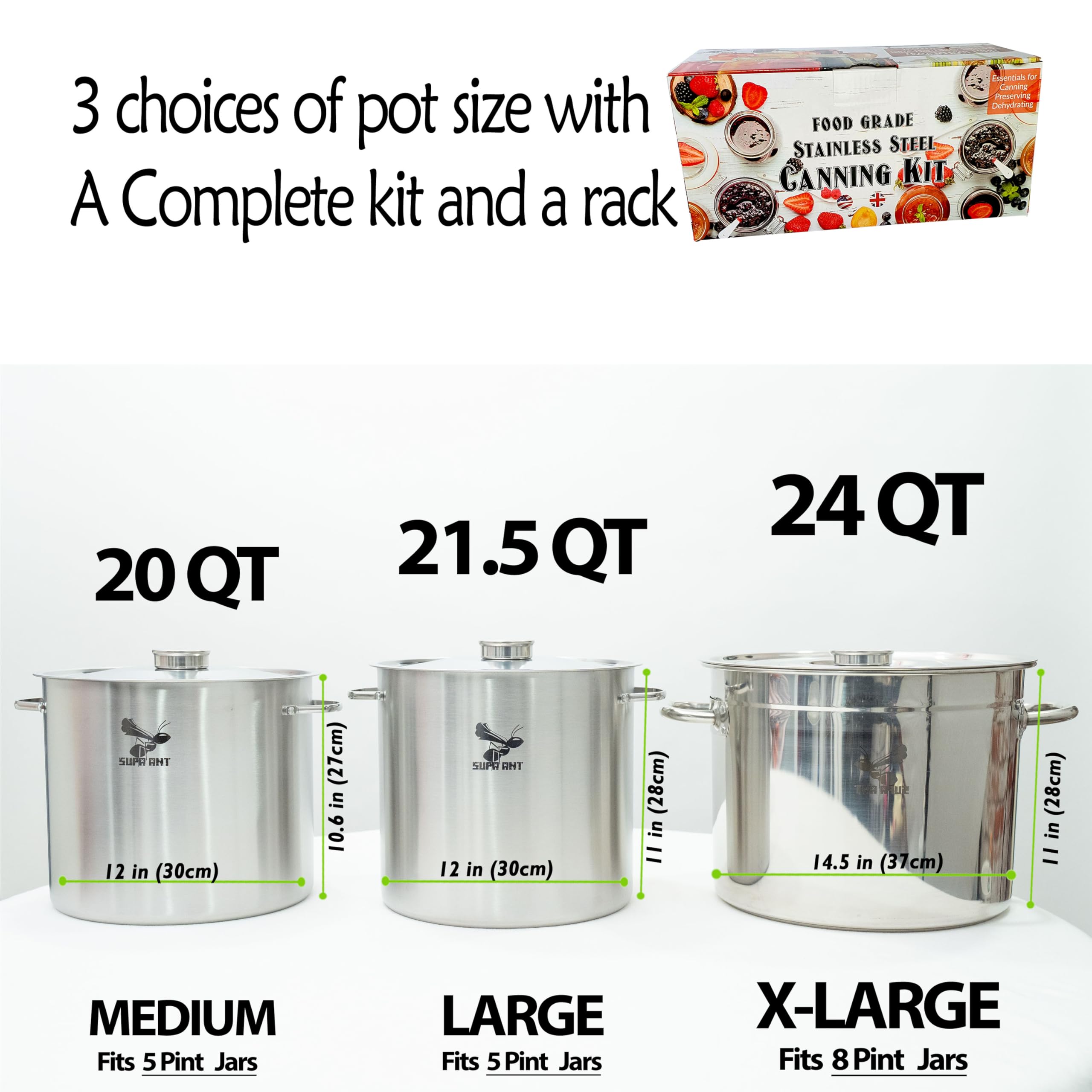 Supa Ant solid stainless lid designed for heat retention during canning