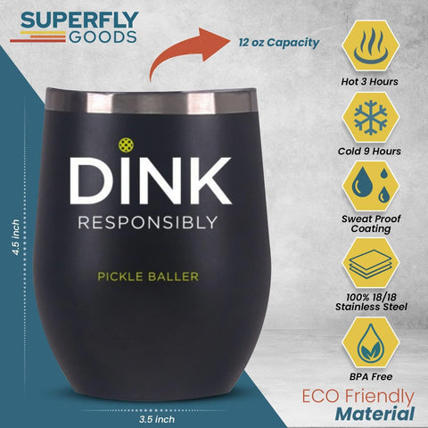 Super Fly Goods tumbler with secure lid for spill-free travel between pickleball matches.