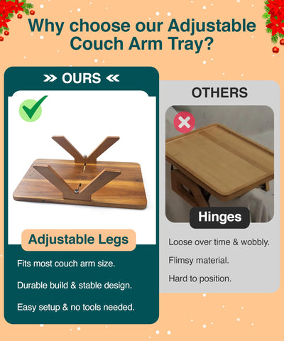 Superb Lifestyle Acacia Couch Arm Tray with 360-degree rotating phone holder for hands-free use