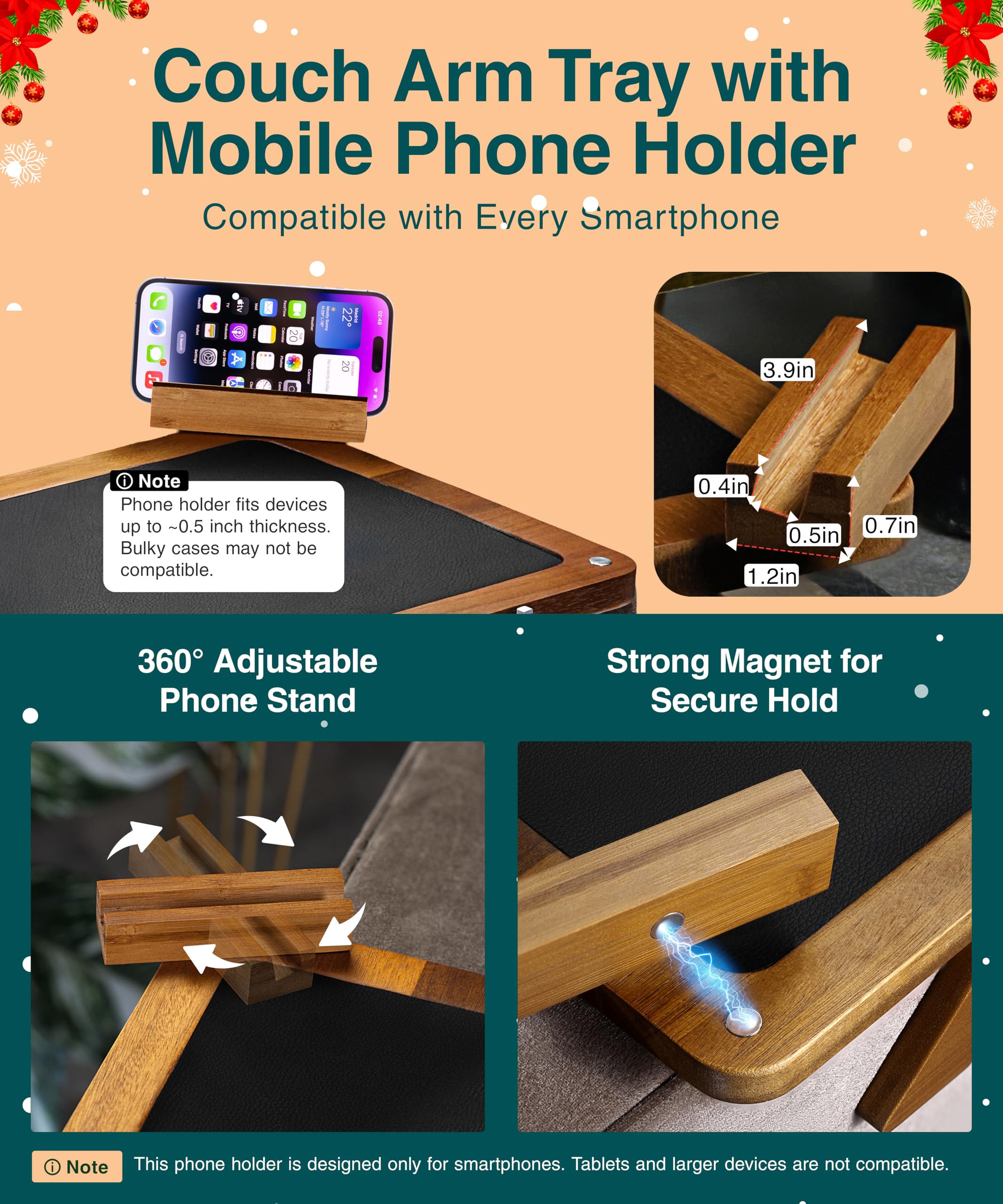Superb Lifestyle Acacia Couch Arm Tray packaged as a gift-ready option