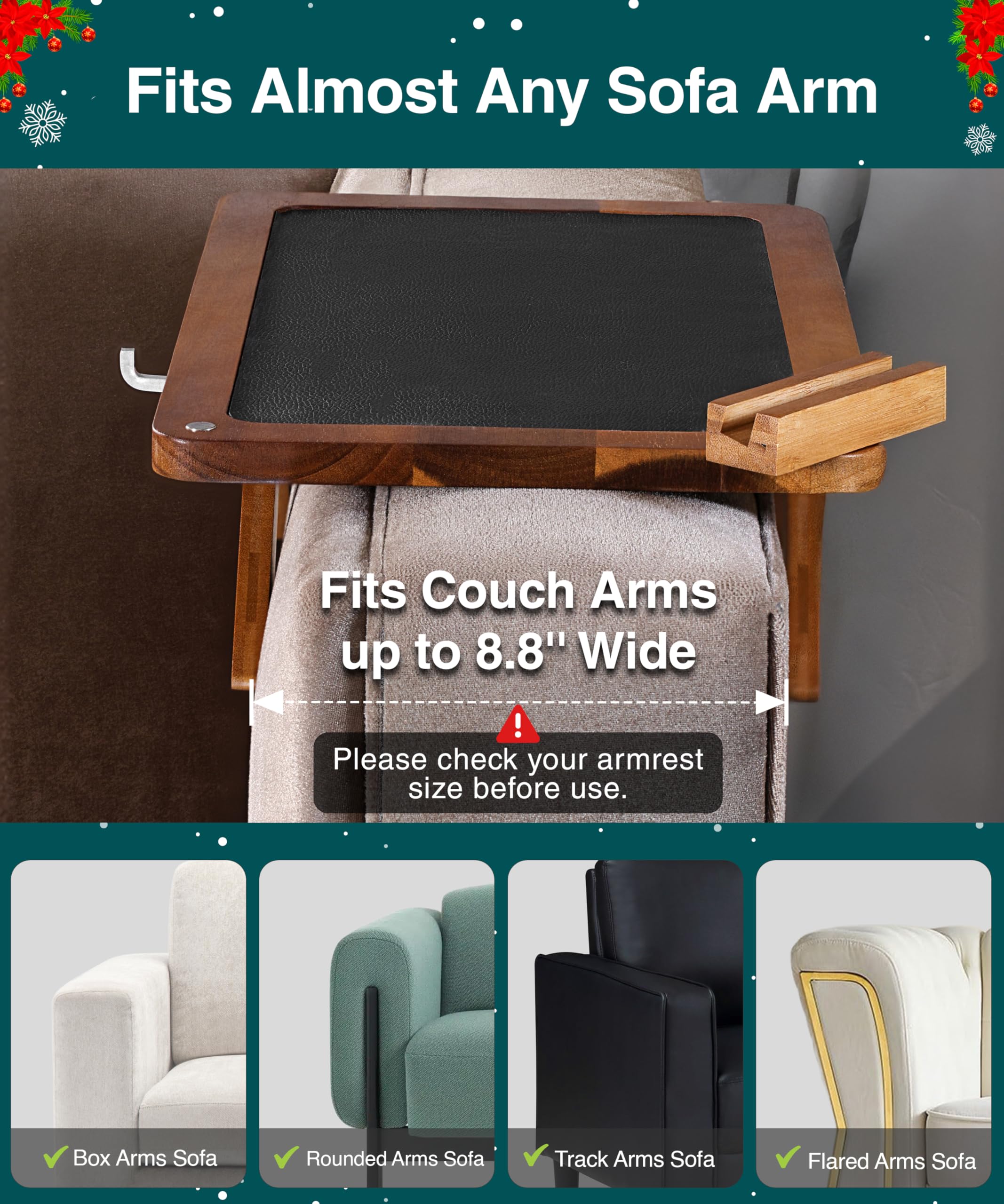 Superb Lifestyle Acacia Couch Arm Tray wood texture detail adds natural charm