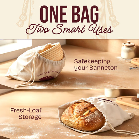 Superbaking bread bag stores baked loaves to maintain freshness