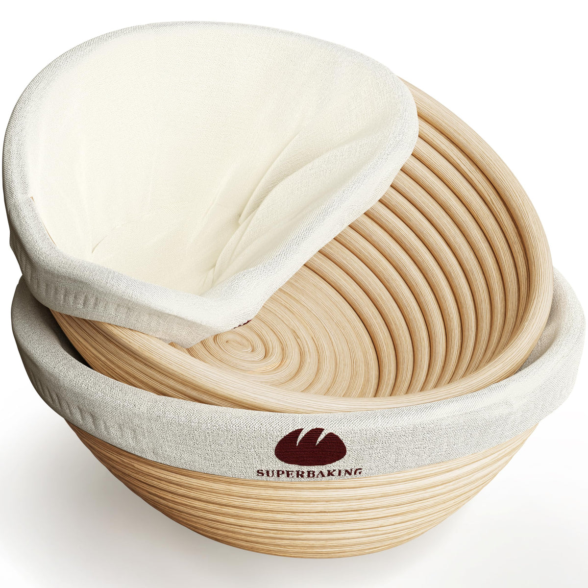 Superbaking Banneton two 9 inch round baskets for efficient double loaf proofing