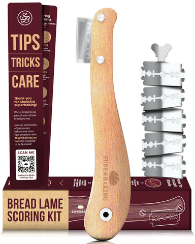Superbaking bread-lame with 195mm handle for comfortable scoring of large loaves.