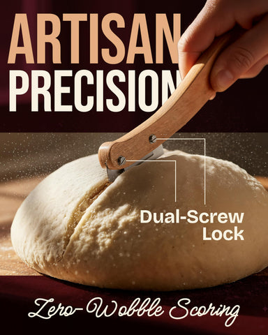 Durable beech wood handle on Superbaking lame offers steady control during scoring.