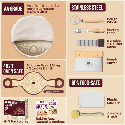 Superbaking silicone dough sling enables clean, non-stick transfer from proofing to oven.