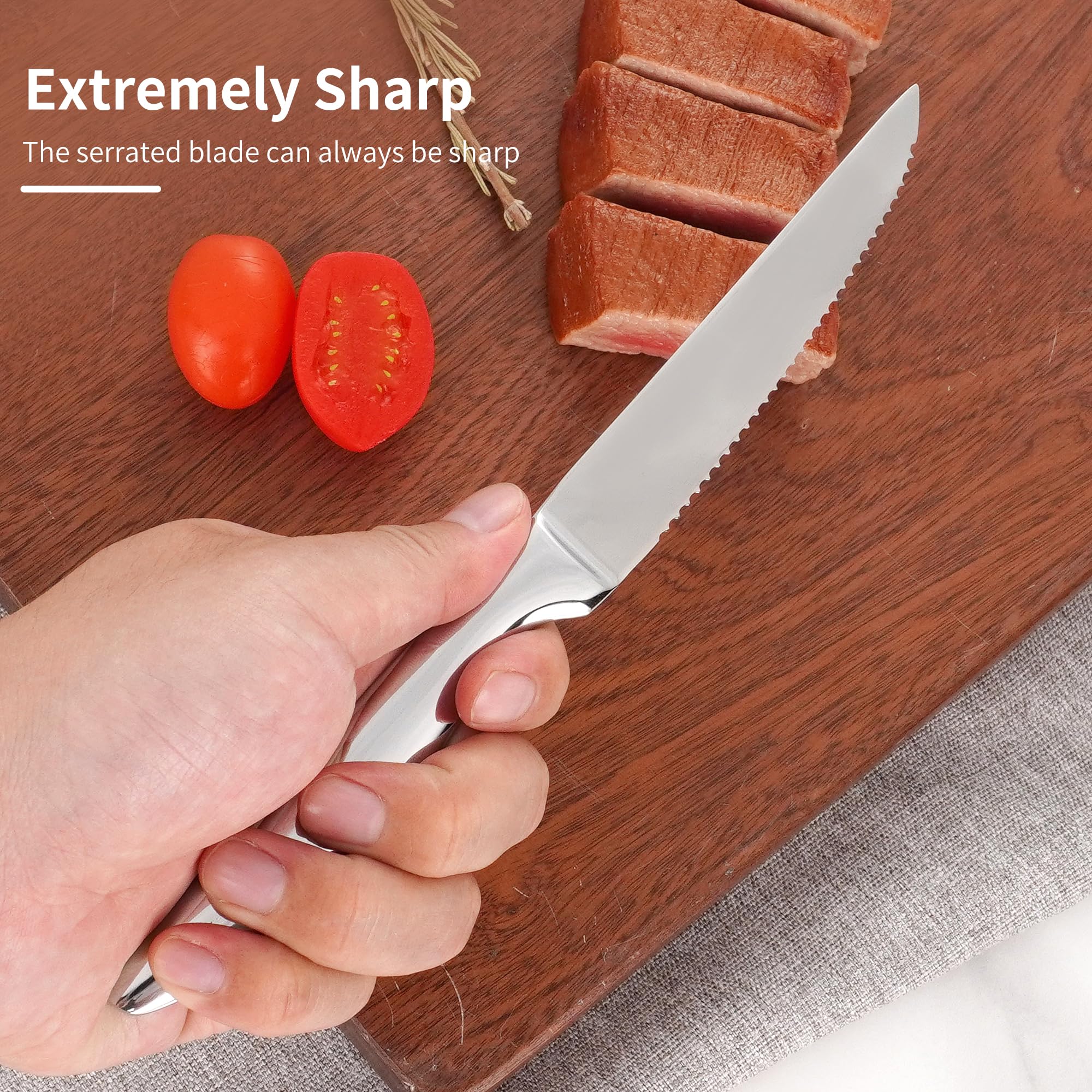 SuperCook steak knife set 8 on block showing organized storage and ready access