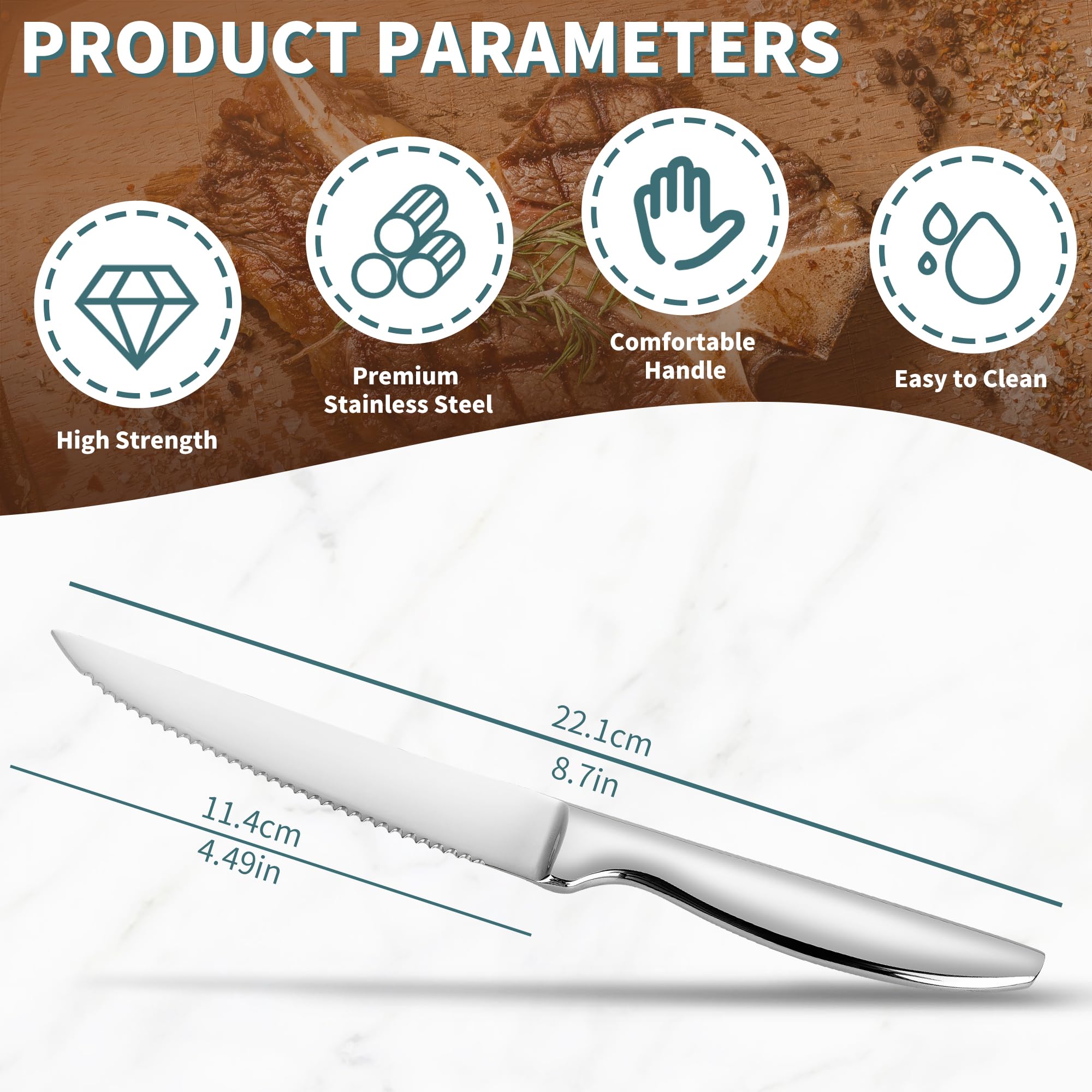 SuperCook steak knives set 12 ergonomic handles for comfortable grip.
