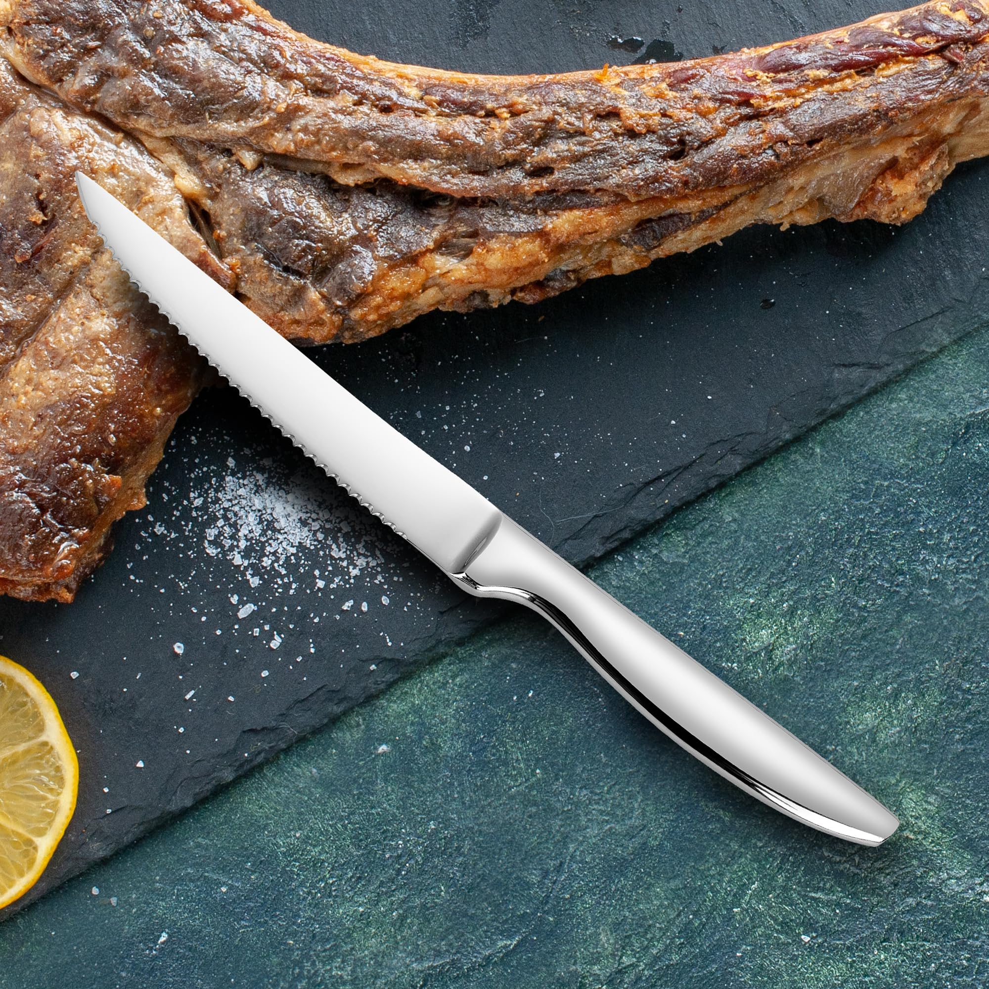SuperCook steak knives set 12 close-up showing serrated blade detail for precision