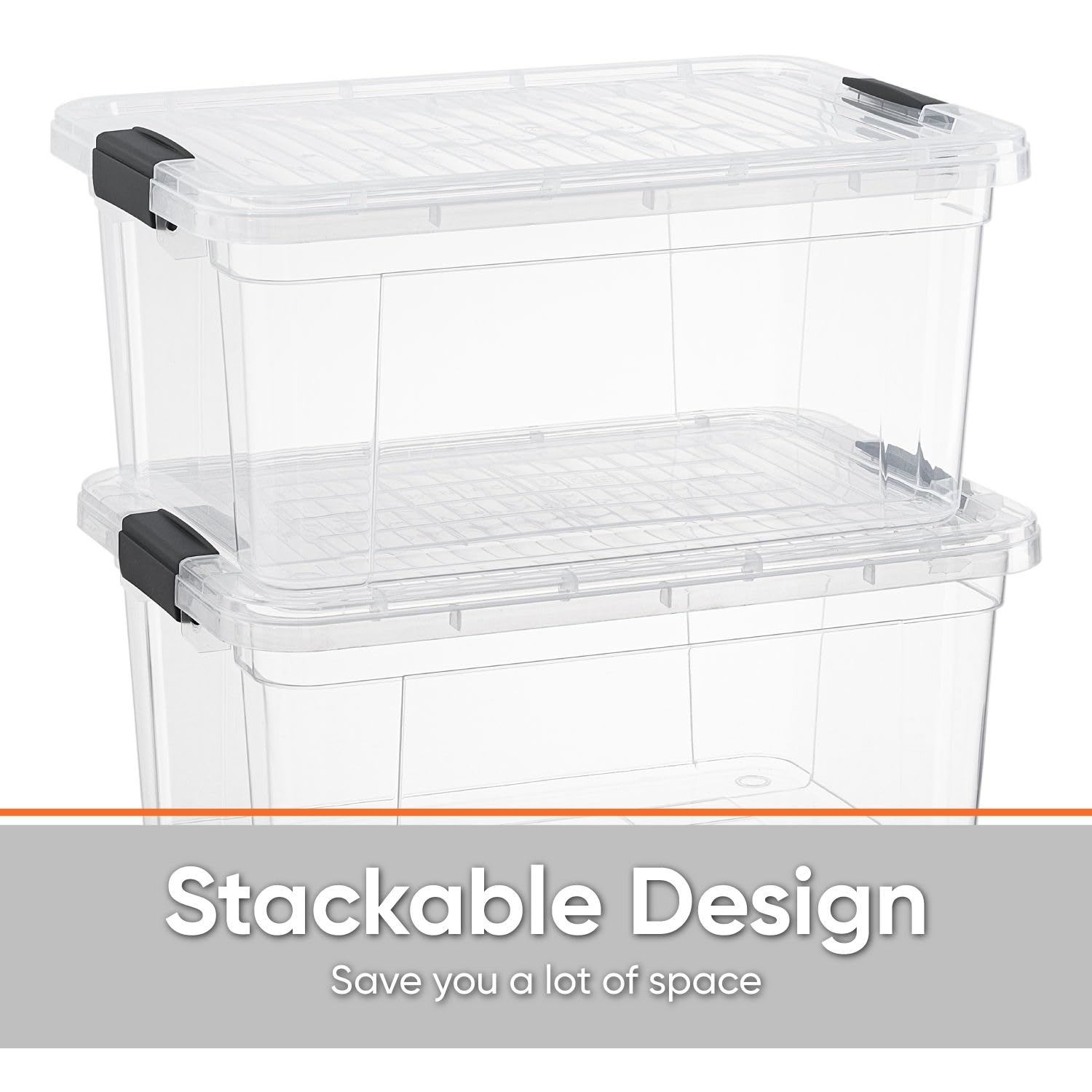 Superio transparent crate lets you identify items at a glance.