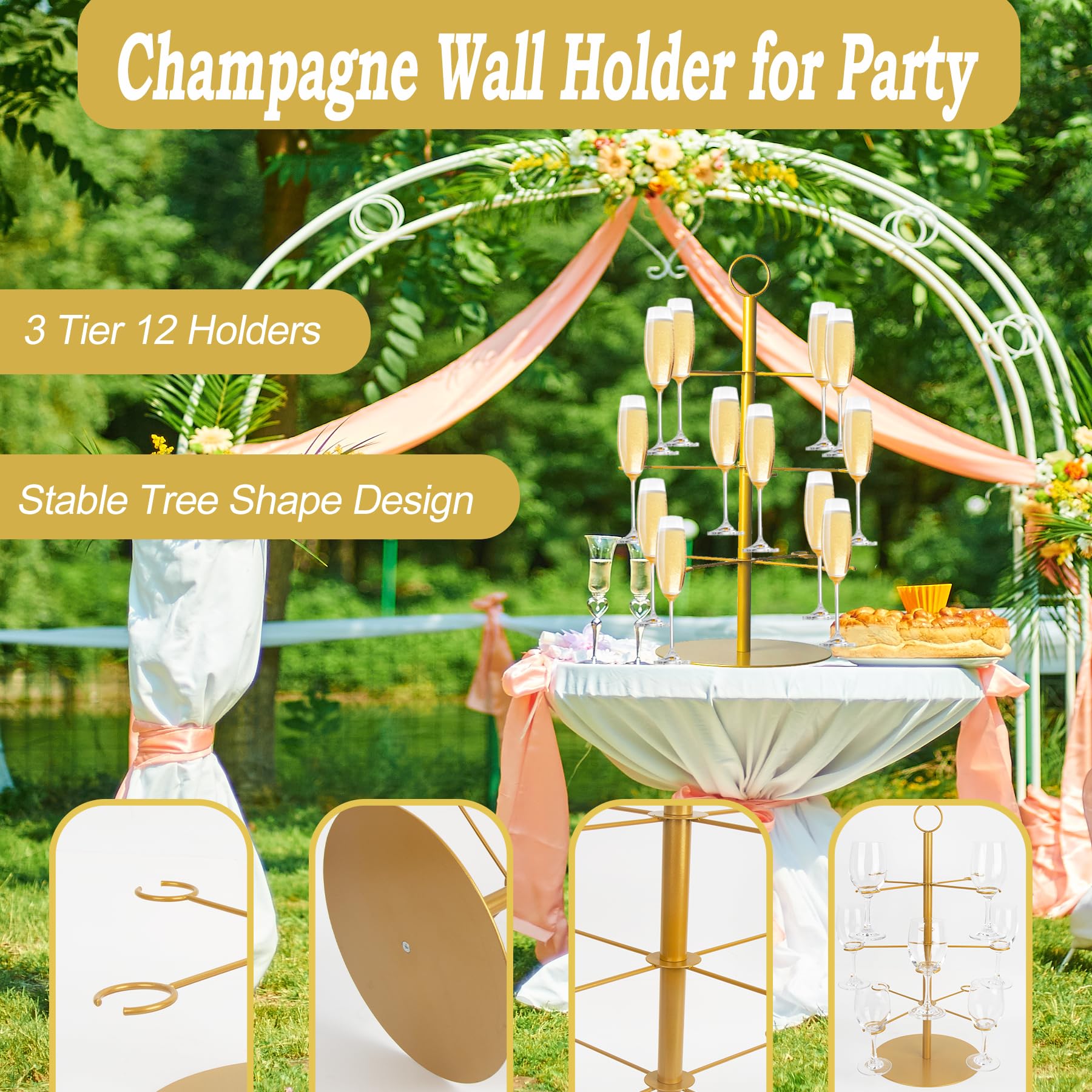 Stable tree design keeps glasses secure during lively celebrations.