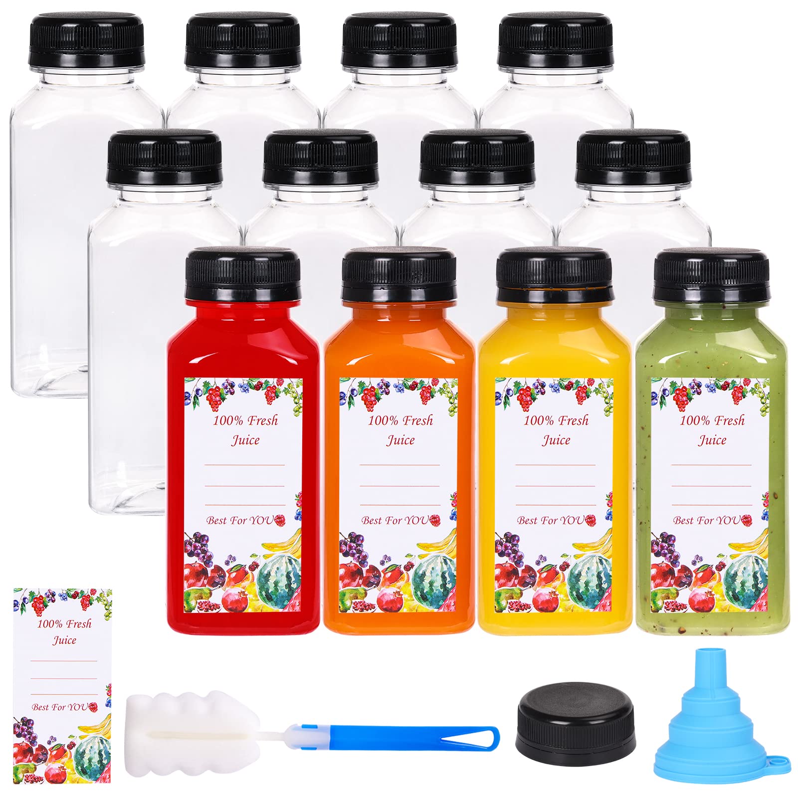 SUPERLELE 12-pack 8oz bottles with lids for fresh juice on the go.