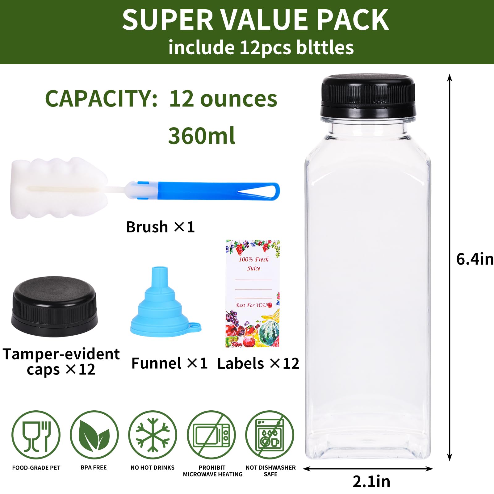 SUPERLELE clear BPA-free PET bottle showcases transparent container for fresh drinks.