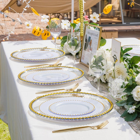 Close-up of Supernal beaded rim detail for elegant tableware.