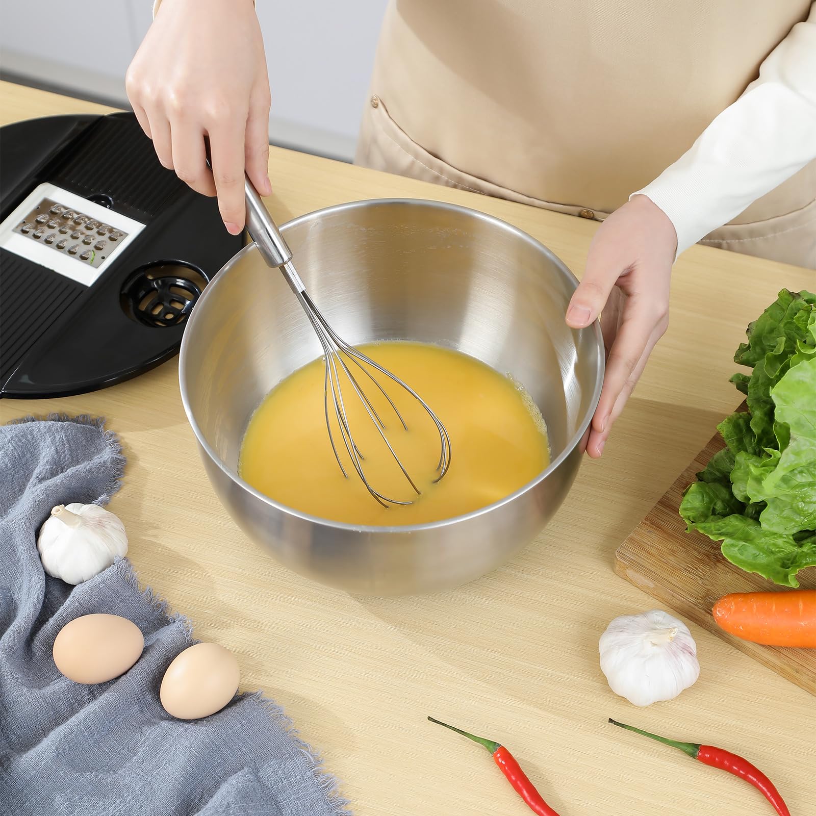 Supernal dishwasher-safe stainless bowls simplify cleanup after cooking.