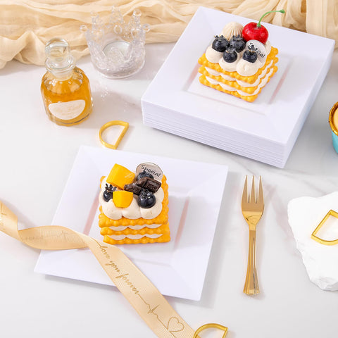 100-pack square white plates from Supernal for a modern look