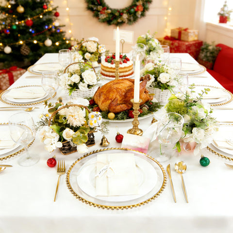 Table setting with Supernal chargers to define meals and protect surfaces.