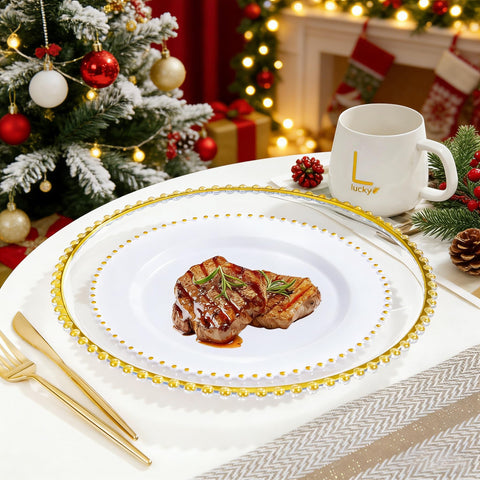 Supernal chargers on a wedding table enhance decor and sophistication.