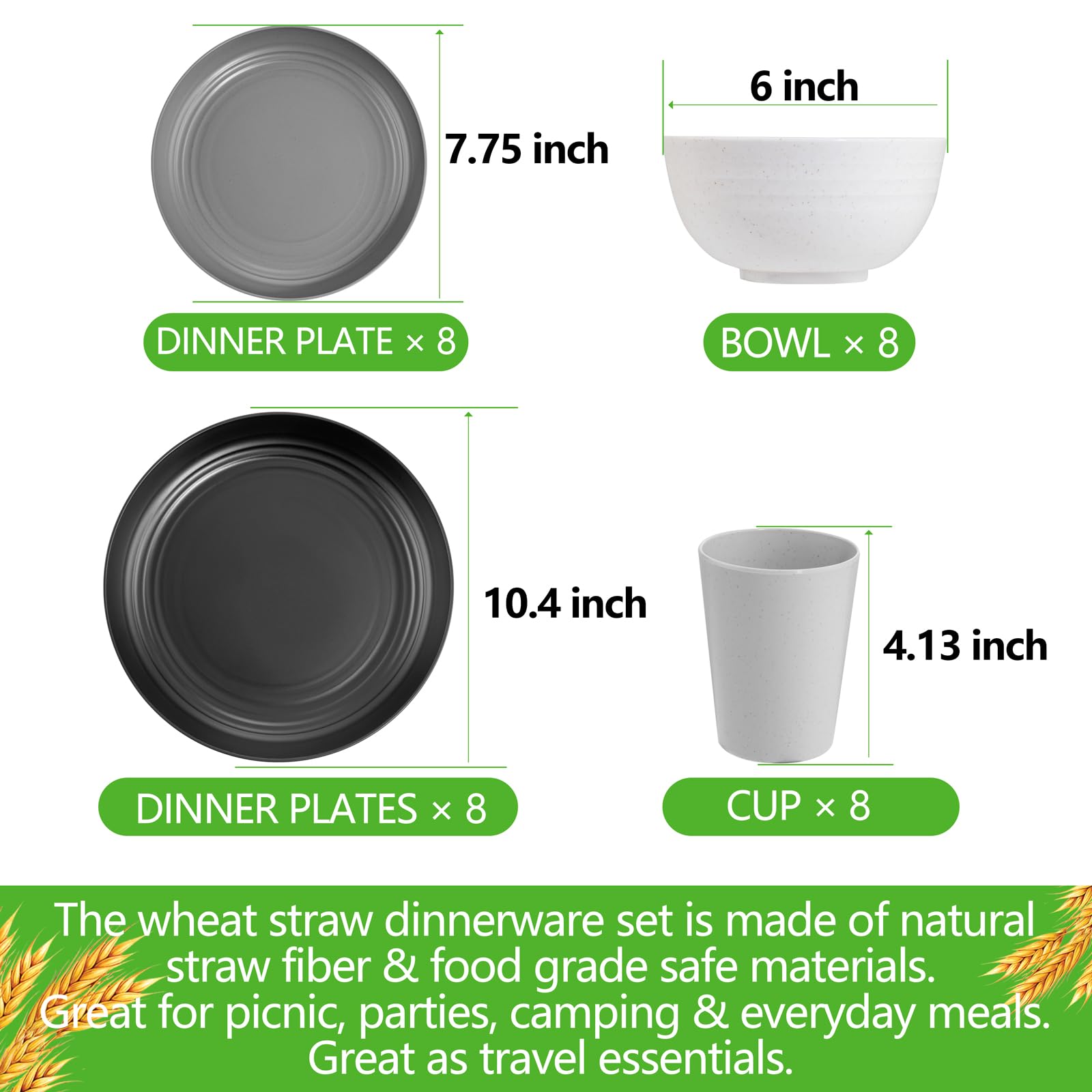 Supernal wheat straw dinnerware bowl with deep profile for cereals or salads.