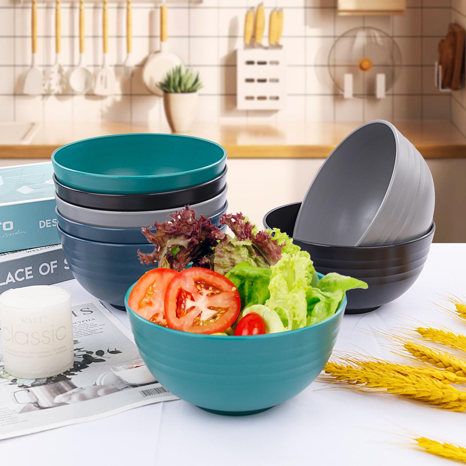 Supernal easy-clean wheat straw plates and bowls after cooking