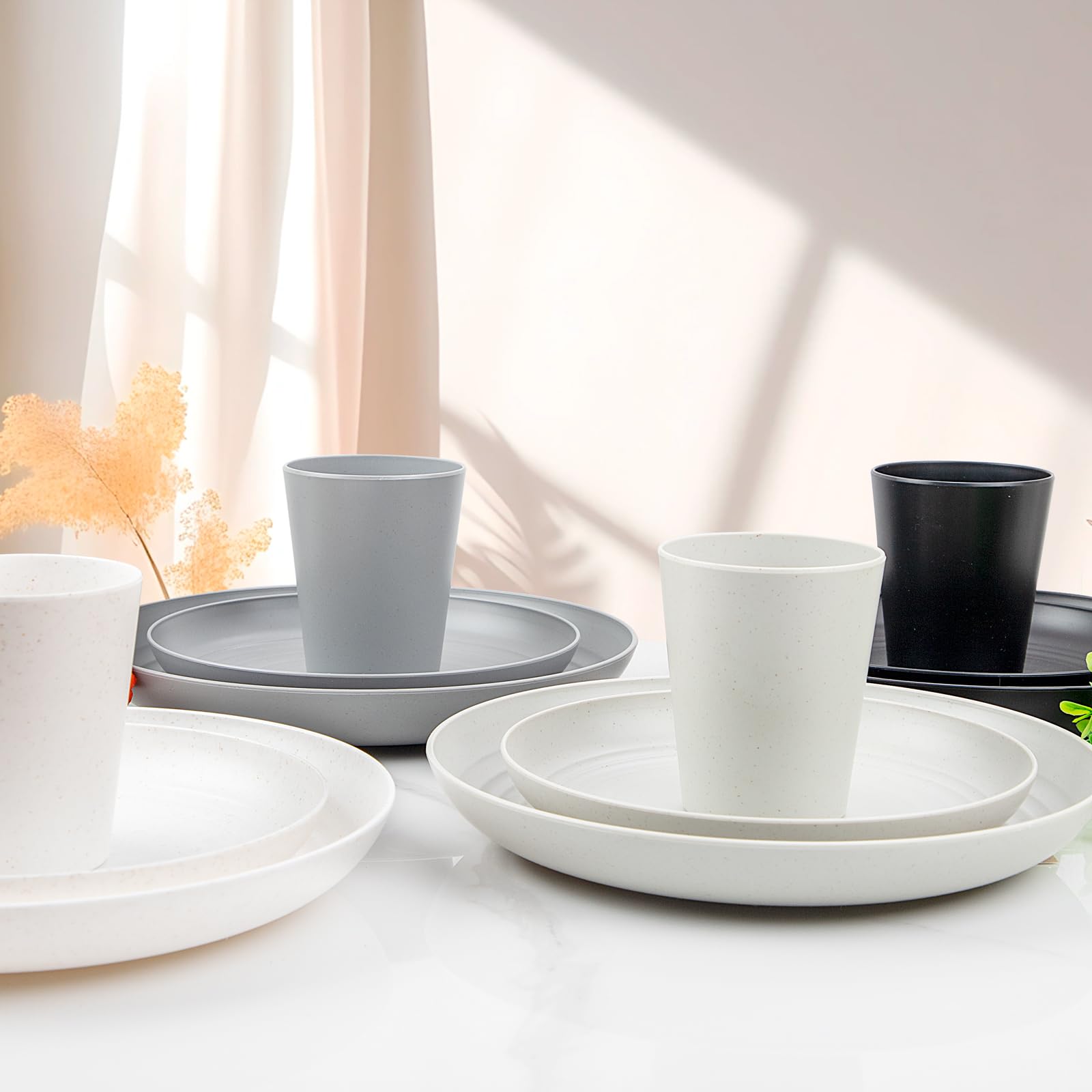 Stackable Supernal dinnerware design saves counter space when stored.