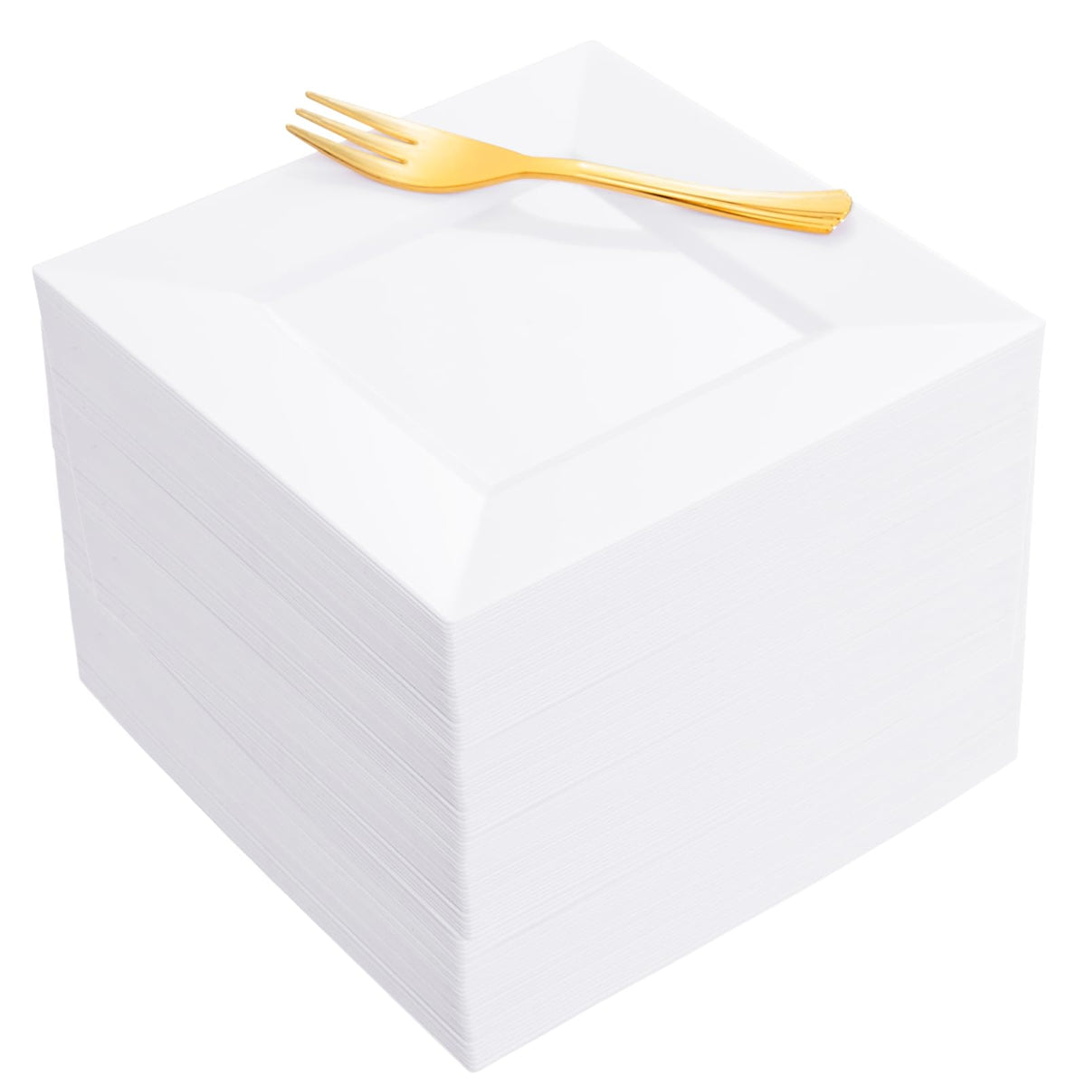 Supernal white 6-inch dessert plates with gold forks on table for elegant dessert service