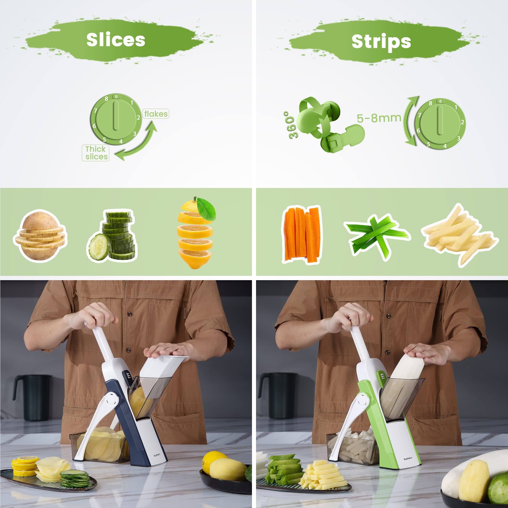 SupMaKin potato slicing in julienne mode for uniform batons.