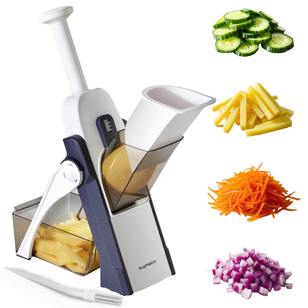 SupMaKin Safe Mandoline Slicer blue top view for uniform slices and quick prep