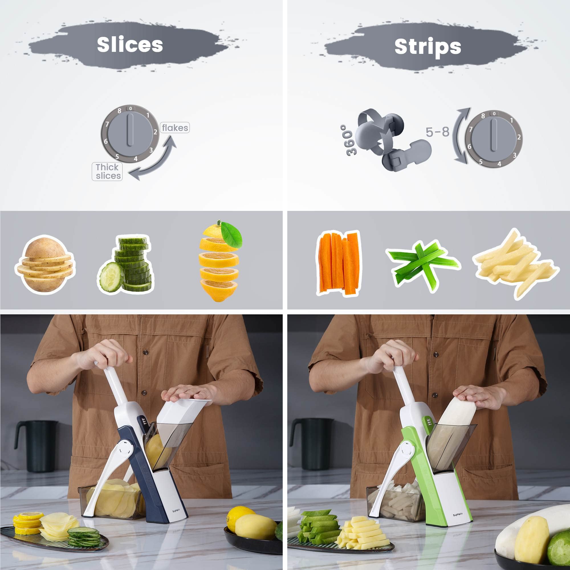 SupMaKin Safe Mandoline Slicer integrated collection tray catches slices neatly.