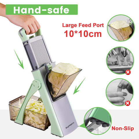 SupMaKin Upgrade Safe Mandoline feeding port handles more vegetables at once, saving prep time.