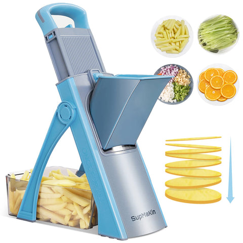 SupMaKin upgrade-safe mandoline entrance enabling quick, safe slicing.
