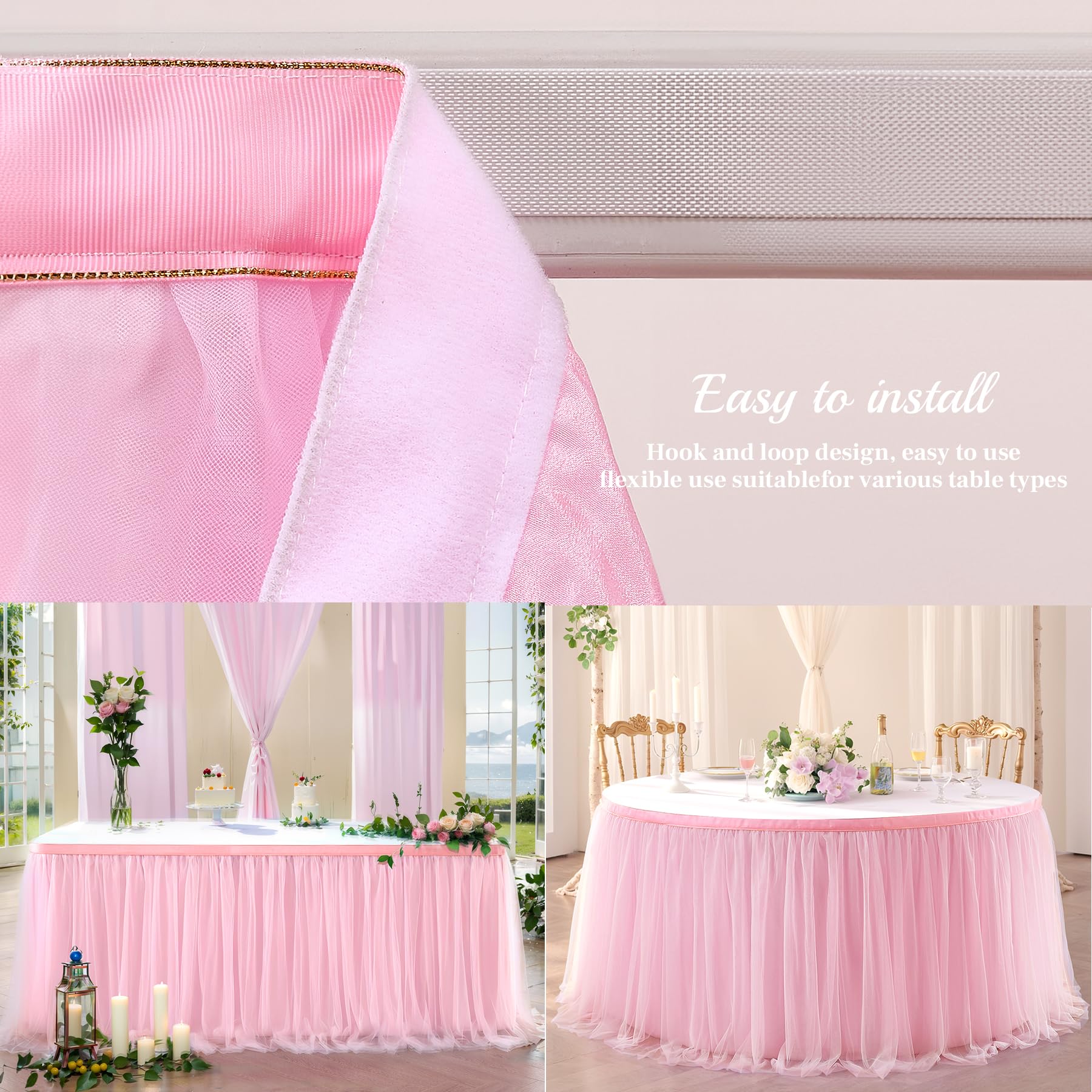 Suppromo pink table skirt ideal for baby showers and princess parties