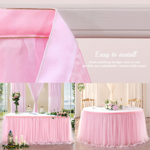Suppromo pink table skirt ideal for baby showers and princess parties