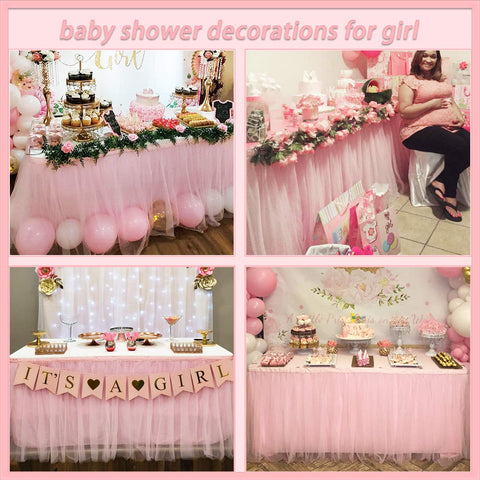 Suppromo pink ruffle table skirt with hook for quick setup