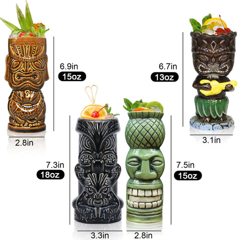Ceramic tiki mugs designed for easy handling and party hosting