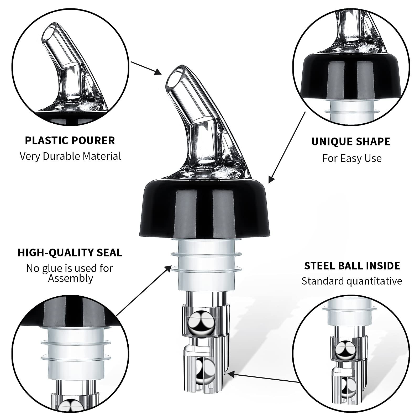 SuproBarware collarless design pourer fits most bottles and reduces spills