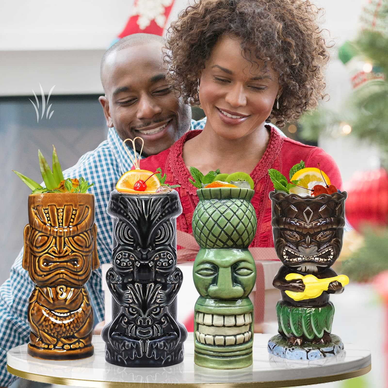 Four-pack tiki mugs from SuproBarware for home tiki-bar styling