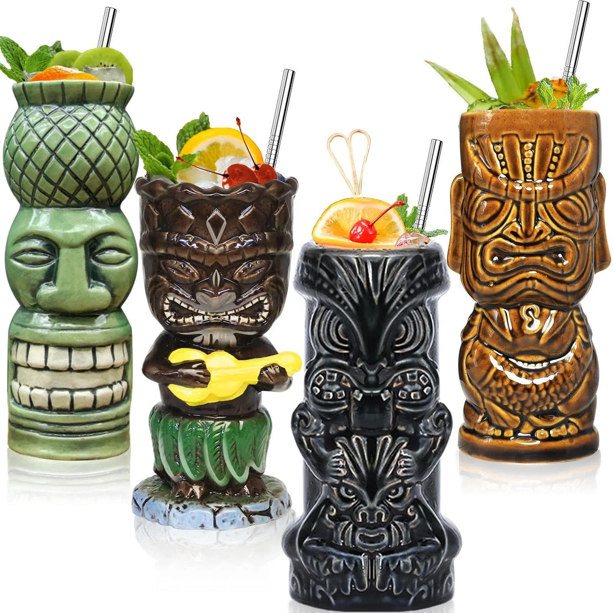 SuproBarware tiki glasses four-pack for vibrant tropical cocktails